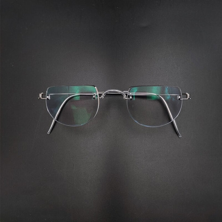 Yujo Unisex Semi Rim Round Stainless Steel Eyeglasses Y085 Semi Rim Yujo