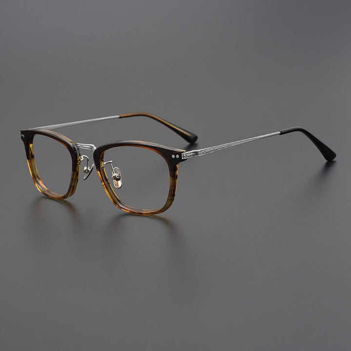 Gatenac Unisex Full Rim Round Square Titanium Eyeglasses Gxyj057 Full Rim Gatenac Amber