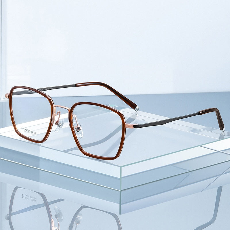 Bclear Unisex Full Rim Irregular Square Titanium Acetate Eyeglasses Nwd2327 Full Rim Bclear