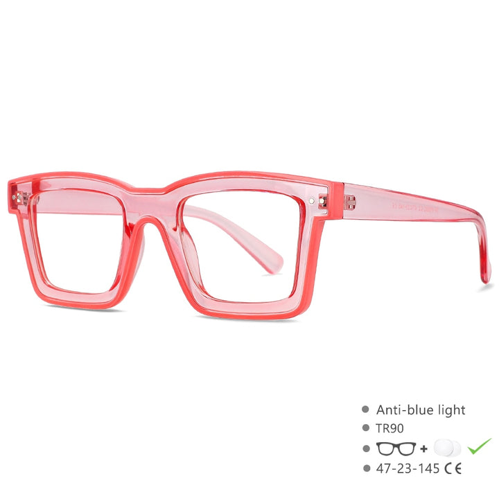 CCspace Unisex Full Rim Square Punk Acetate Eyeglasses 55599 Full Rim CCspace China Pink
