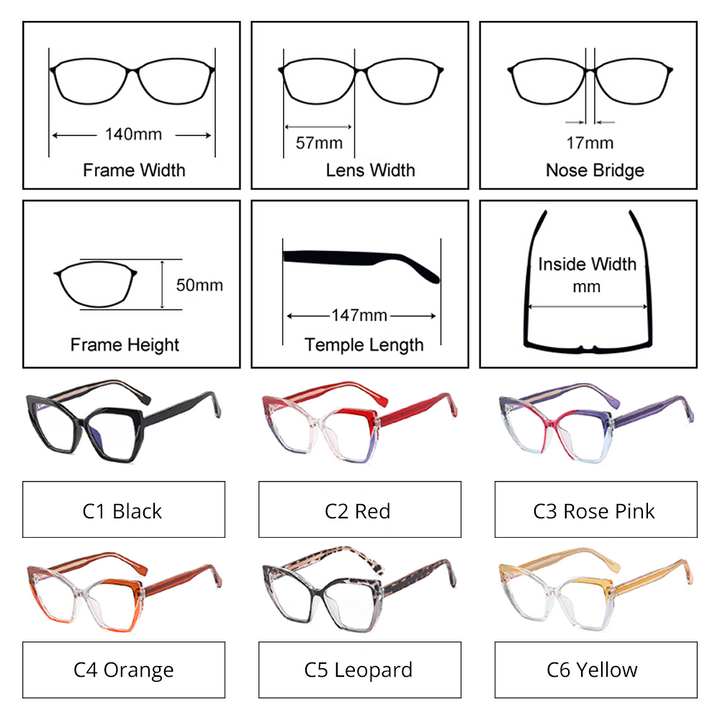 Ralferty Women's Full Rim Square Cat Eye Tr 90 Acetate Eyeglasses F82026 Full Rim Ralferty