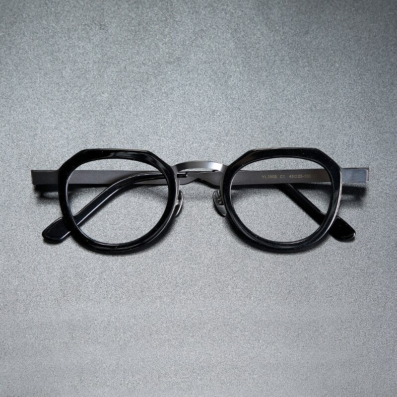 Gatenac Unisex Full Rim Round Square Acetate Titanium Eyeglasses Gxyj919 Full Rim Gatenac