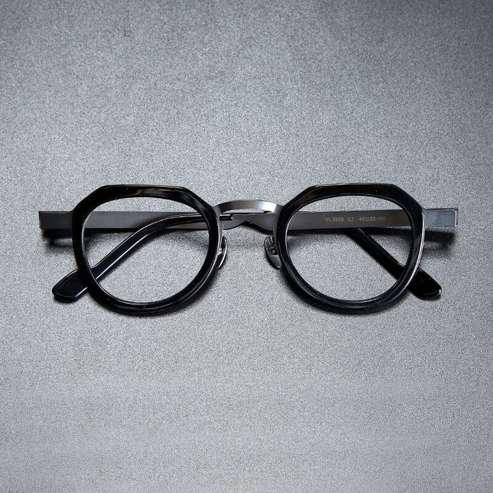 Gatenac Unisex Full Rim Round Square Acetate Titanium Eyeglasses Gxyj919 Full Rim Gatenac