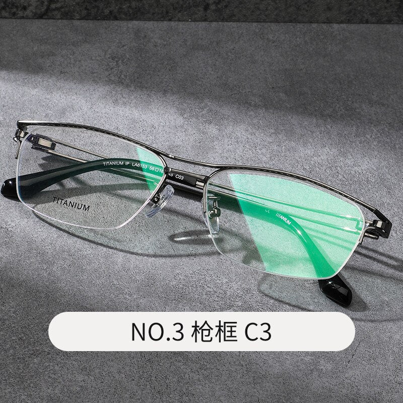 Reven Jate Men's Semi Rim Irregular Square Titanium Eyeglasses LA6153 Semi Rim Reven Jate C3