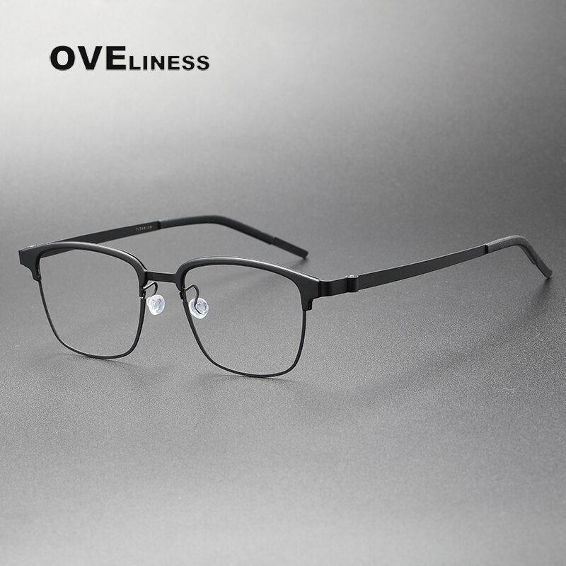 Oveliness Unisex Full Rim Square Screwless Acetate Titanium Eyeglasses 9835 Full Rim Oveliness black