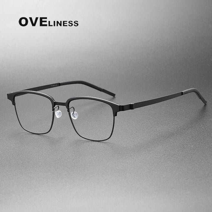 Oveliness Unisex Full Rim Square Screwless Acetate Titanium Eyeglasses 9835 Full Rim Oveliness black