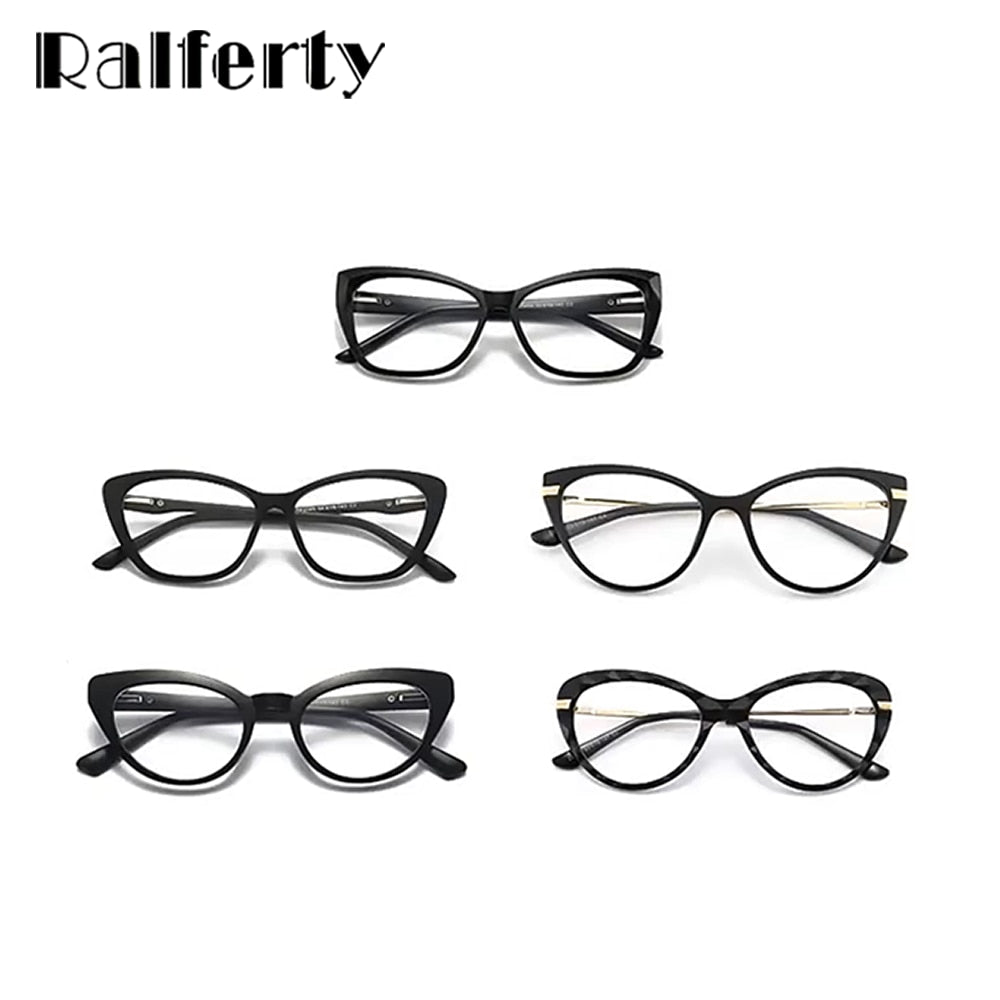 Ralferty Women's Full Rim Square Cat EyeTr 90 Acetate Eyeglasses With Clip On Sunglasses TR2345 With Clip Ons Ralferty