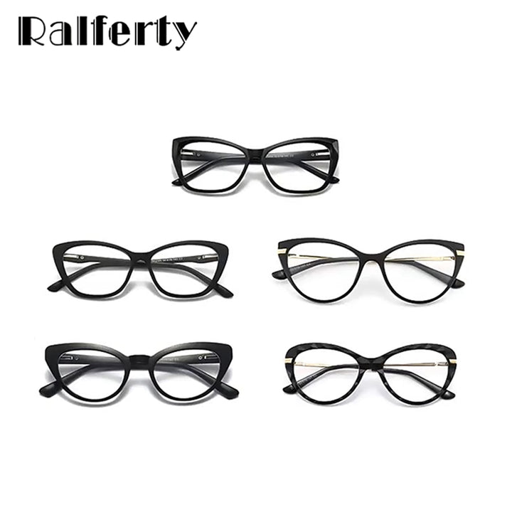 Ralferty Women's Full Rim Square Cat EyeTr 90 Acetate Eyeglasses With Clip On Sunglasses TR2345 With Clip Ons Ralferty