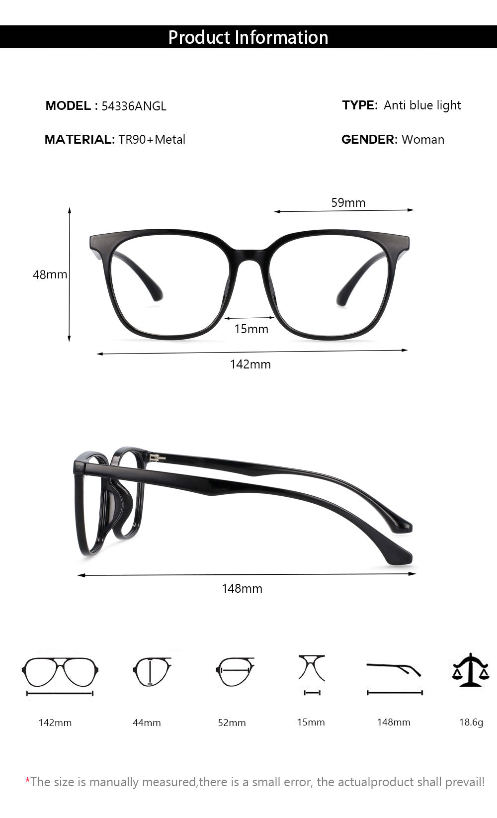 CCspace Unisex Full Rim Round Square Resin Frame Eyeglasses 54337 Full Rim CCspace