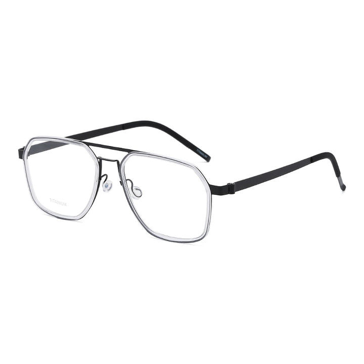 Reven Jate Unisex Full Rim Polygon Double Bridge Titanium Acetate Eyeglasses 9753 Full Rim Reven Jate transparent