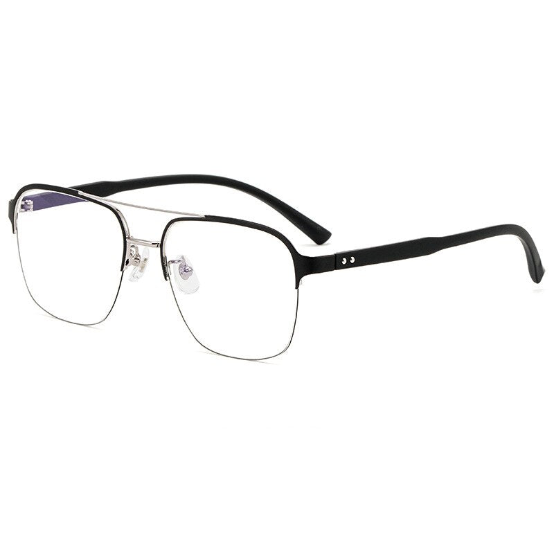 Hotochki Men's Semi Rim Square Double Bridge Titanium Eyeglasses Semi Rim Hotochki Black Gray