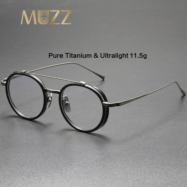 Muzz Unisex Full Rim Round Double Bridge Titanium Acetate Eyeglasses Kj32 Full Rim Muzz