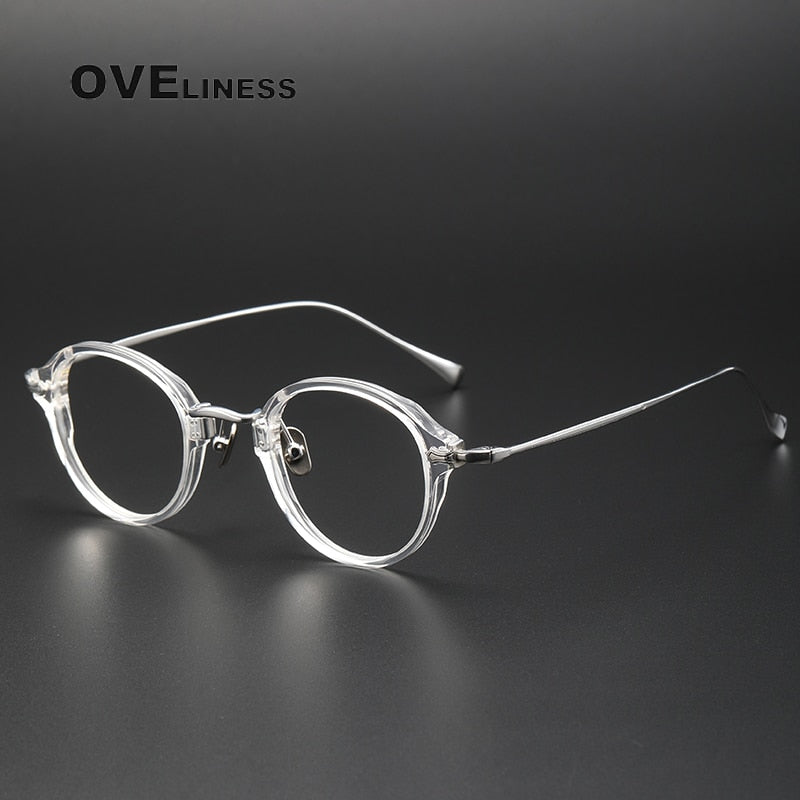 Oveliness Unisex Full Rim Round Acetate Titanium Eyeglasses Kmn182 Full Rim Oveliness transparent