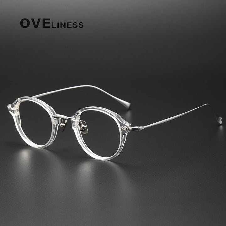 Oveliness Unisex Full Rim Round Acetate Titanium Eyeglasses Kmn182 Full Rim Oveliness transparent