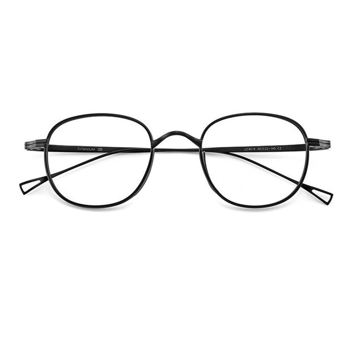 Reven Jate Unisex Full Rim Round Square Titanium Eyeglasses 8016 Full Rim Reven Jate black