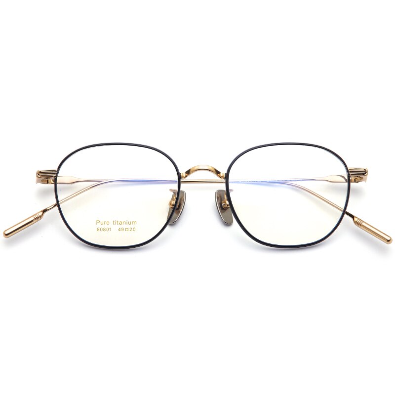 Muzz Unisex Full Rim Square Titanium Frame EyeglassesM80801 Full Rim Muzz Black Gold