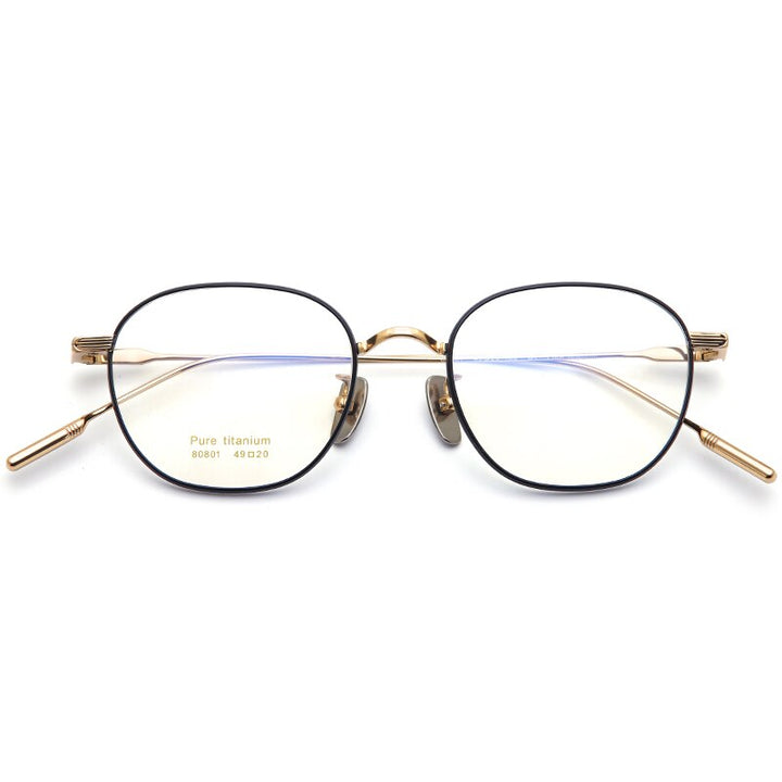 Muzz Unisex Full Rim Square Titanium Frame EyeglassesM80801 Full Rim Muzz Black Gold