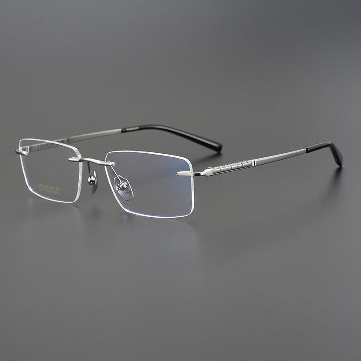 Bclear Men's Rimless Square Titanium Eyeglasses Mys91106 Rimless Bclear Silver