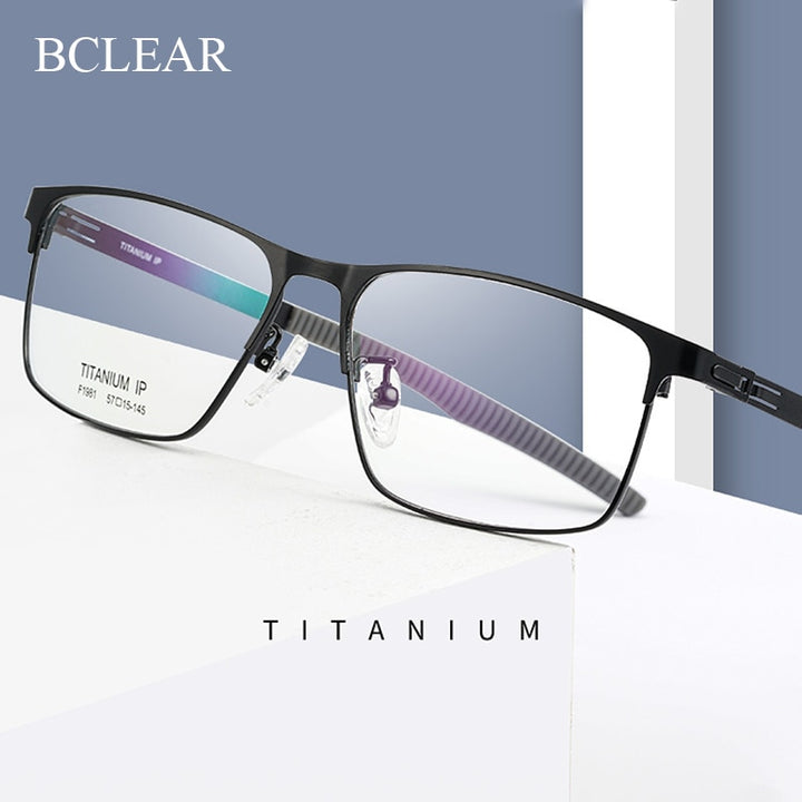 Bclear Men's Full Rim Square Titanium Frame Eyeglasses Bsf1981 Full Rim Bclear