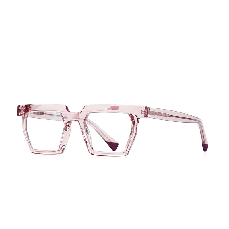 CCspace Unisex Full Rim Flat Top Square Acetate Titanium Eyeglasses 53370 Full Rim CCspace China C4Pink