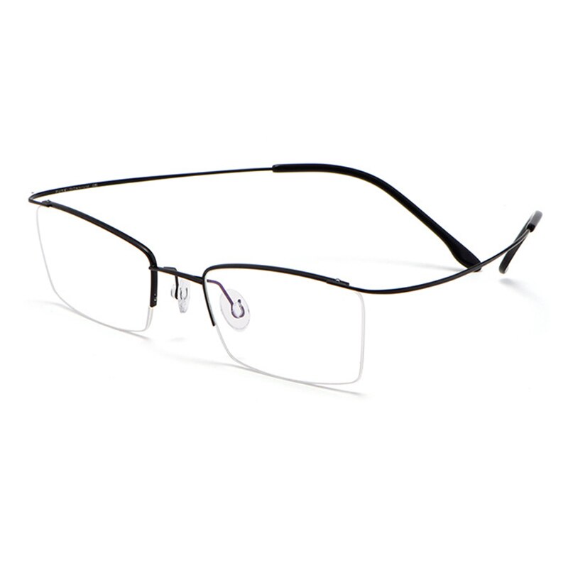 Hotochki Men's Semi Rim Rectangle Titanium Frame Eyeglasses 30004 Semi Rim Hotochki black