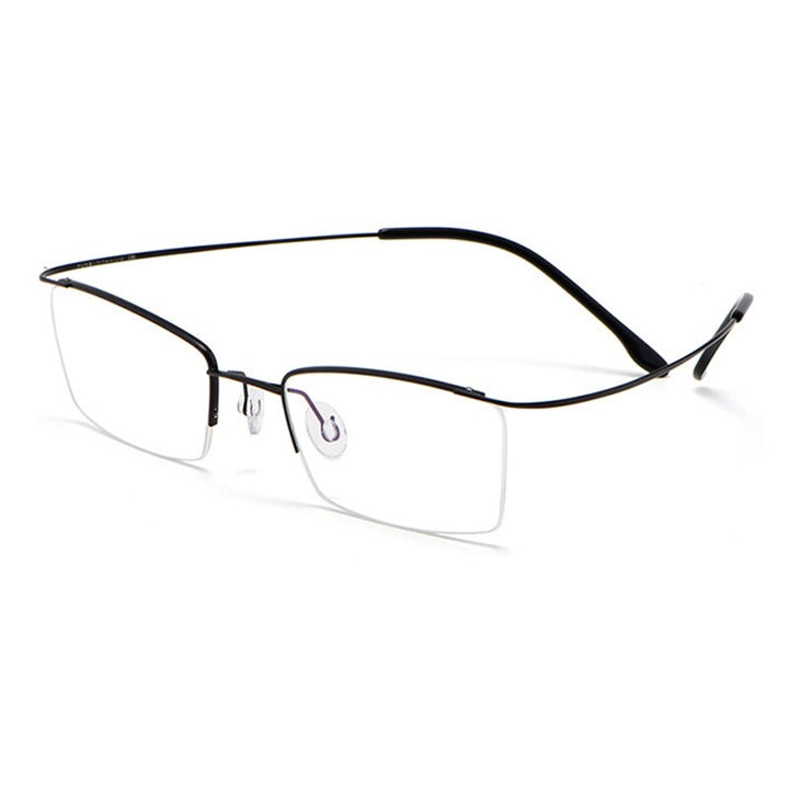 Hotochki Men's Semi Rim Rectangle Titanium Frame Eyeglasses 30004 Semi Rim Hotochki black