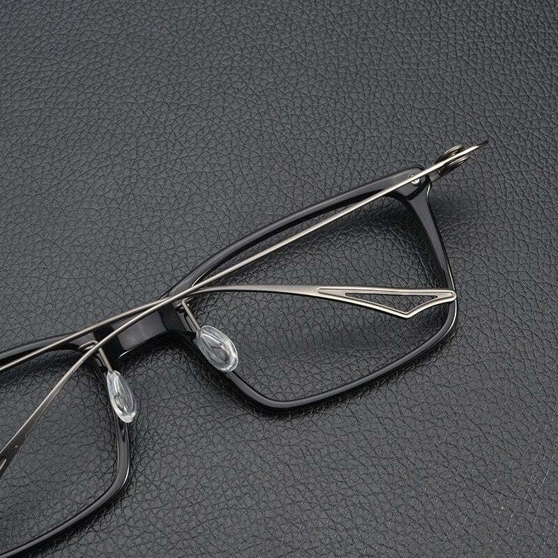 Yimaruili Unisex Full Rim Square Acetate Titanium Eyeglasses 1128 Full Rim Yimaruili Eyeglasses