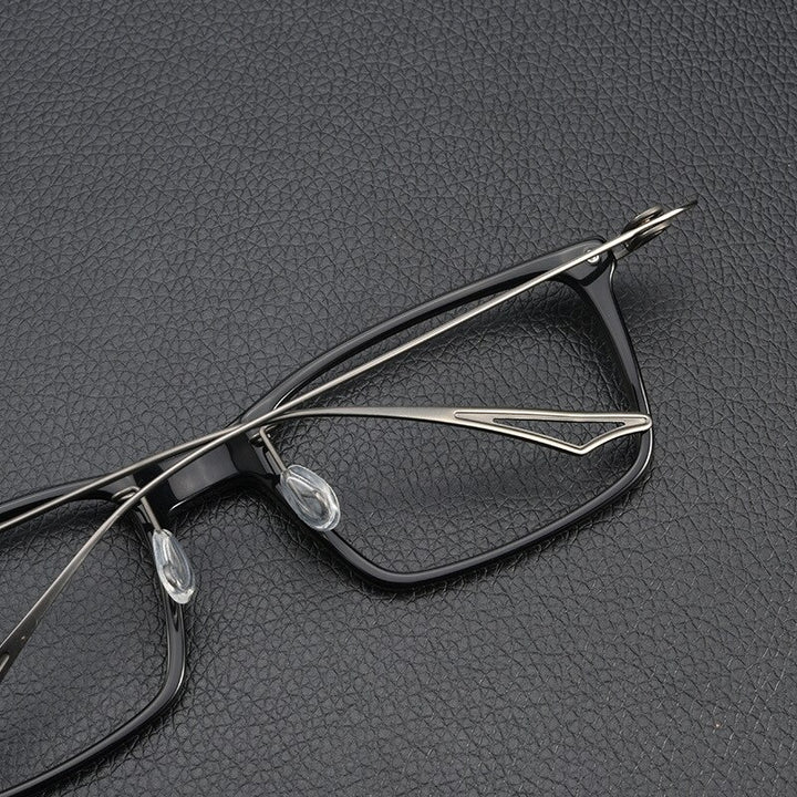 Yimaruili Unisex Full Rim Square Acetate Titanium Eyeglasses 1128 Full Rim Yimaruili Eyeglasses