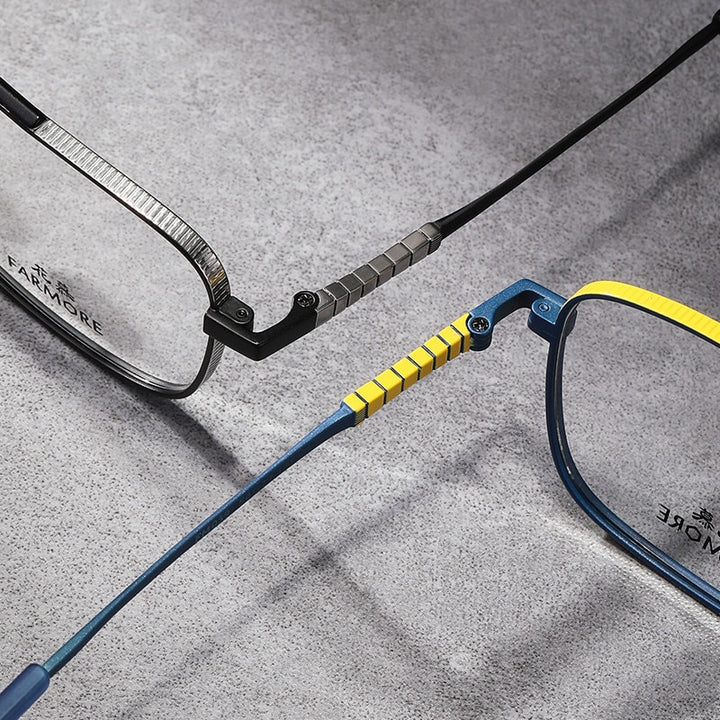 Reven Jate Unisex Full Rim Square Double Bridge Titanium Eyeglasses Fm039 Full Rim Reven Jate