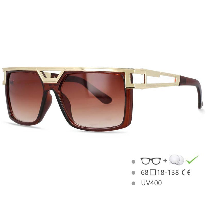 CCspace Men's Full Rim Large Rectangular Double Bridge Acetate Frame Sunglasses 54598 Sunglasses CCspace Sunglasses Tea China 54598