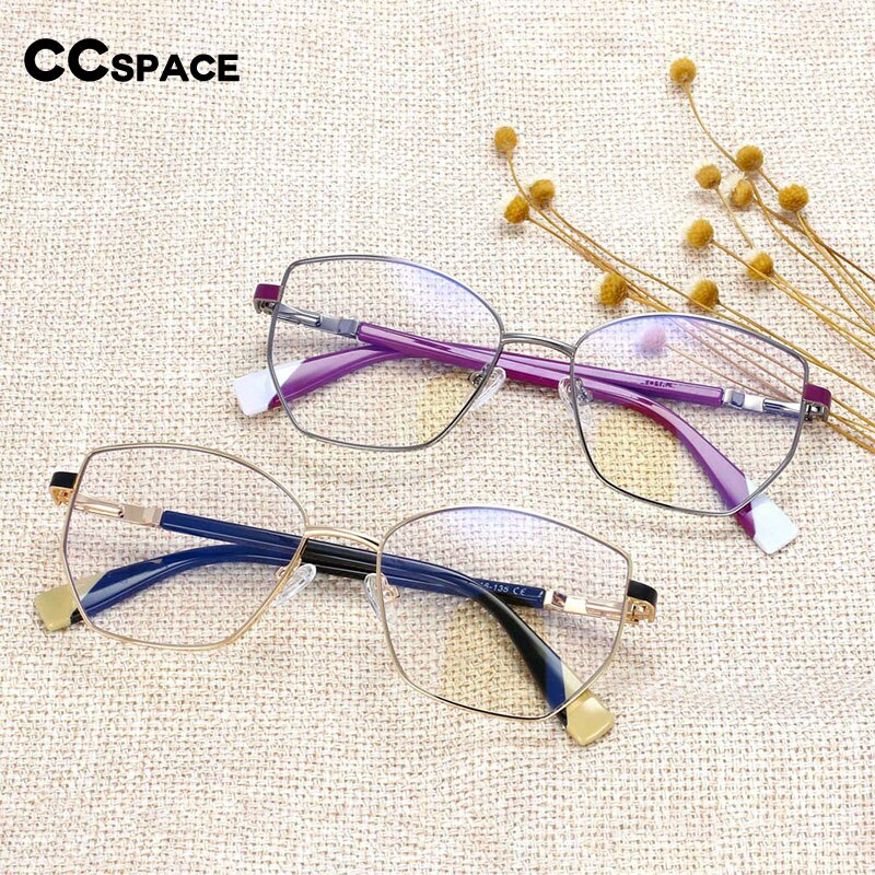 CCspace Women's Full Rim Square Cat Eye Alloy Frame Eyeglasses 54273 Full Rim CCspace