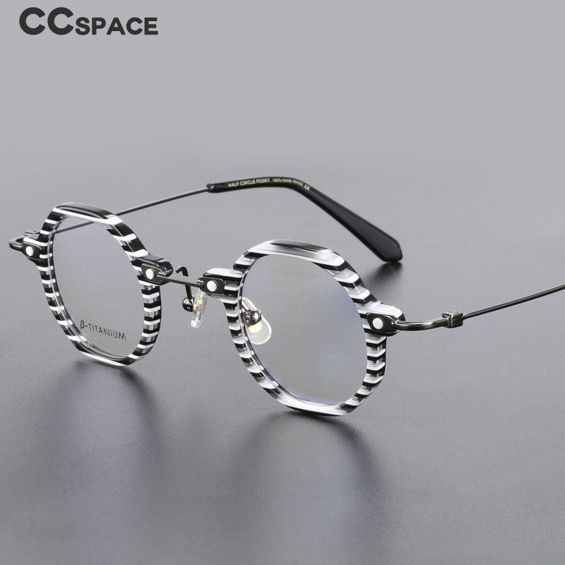 CCspace Unisex Full Rim Polygonal Round Acetate Titanium Eyeglasses 55345 Full Rim CCspace