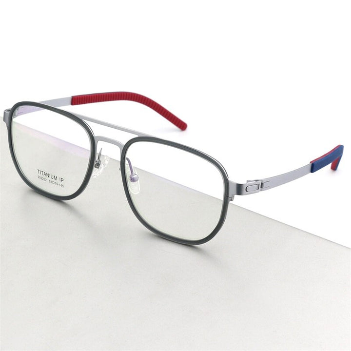 Hdcrafter Unisex Full Rim Square Double Bridge Titanium Eyeglasses 2202 Full Rim Hdcrafter Eyeglasses Black Red  