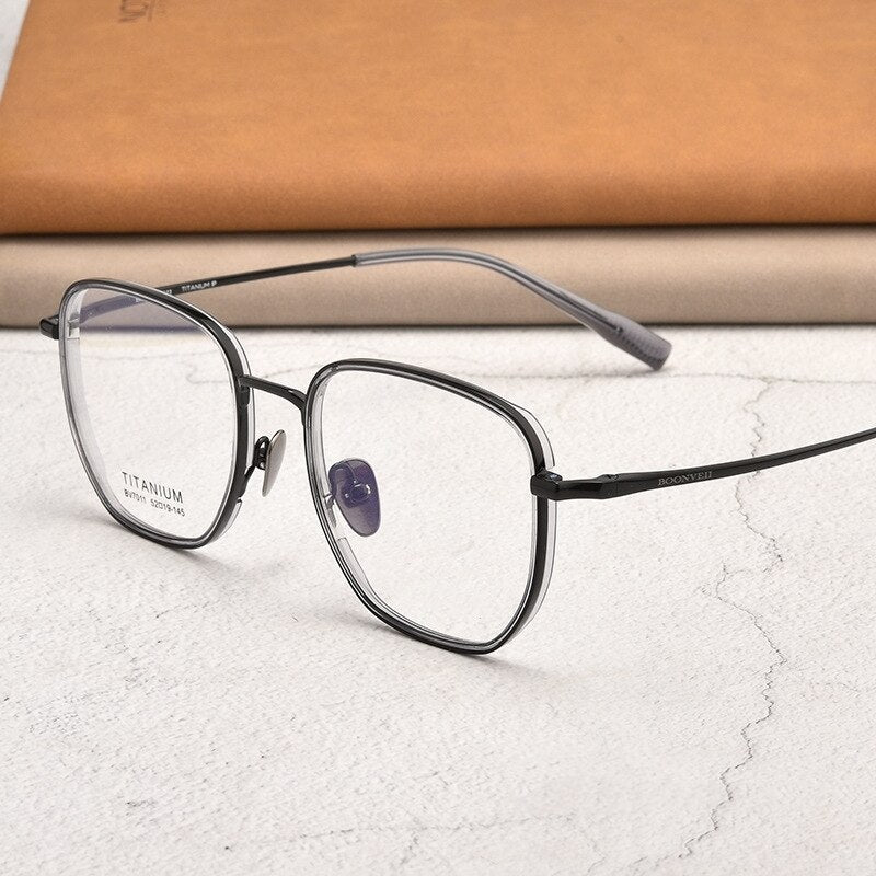 Yimaruili Unisex Full Rim Square Acetate Titanium Eyeglasses Bv7011b Full Rim Yimaruili Eyeglasses Black Gray