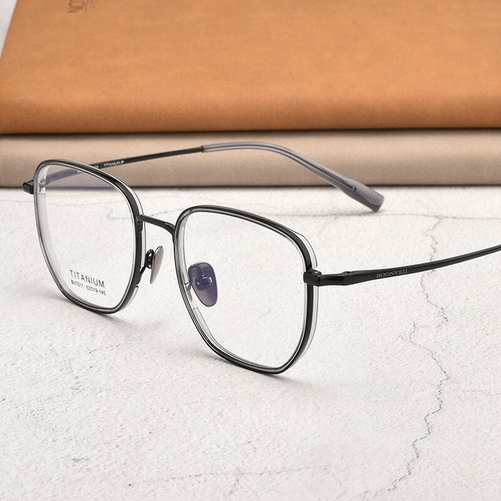 Yimaruili Unisex Full Rim Square Acetate Titanium Eyeglasses Bv7011b Full Rim Yimaruili Eyeglasses Black Gray