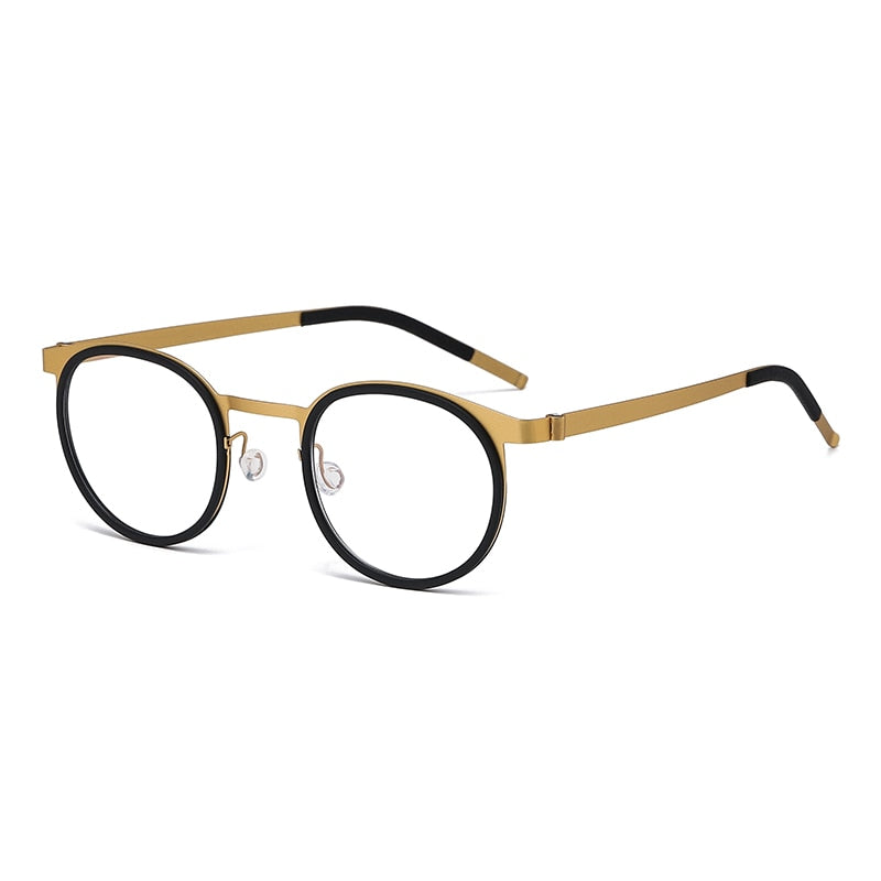 Reven Jate Unisex Full Rim Round Titanium Acetate Eyeglasses 9704 Full Rim Reven Jate black-golden
