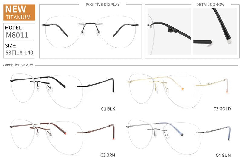 Chashma Ottica Unisex Rimless Customized Shape Lens Square Titanium Eyeglasses 8011 Rimless Chashma Ottica