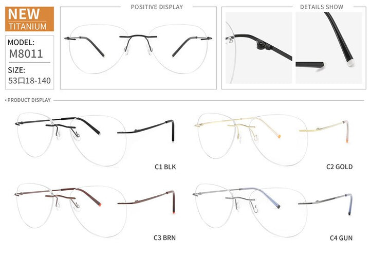 Chashma Ottica Unisex Rimless Customized Shape Lens Square Titanium Eyeglasses 8011 Rimless Chashma Ottica
