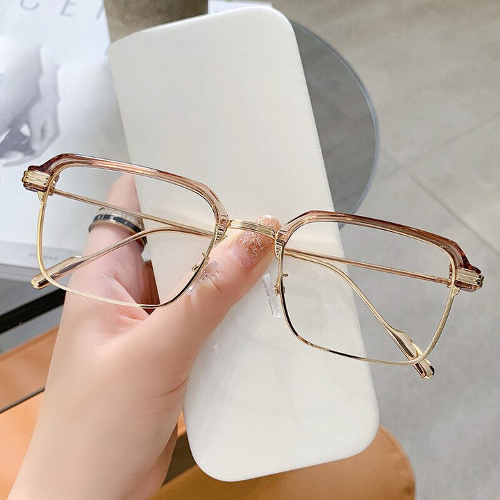 Handoer Unisex Full Rim Square Tr 90 Alloy Eyeglasses F21102 Full Rim Handoer Tea Gold