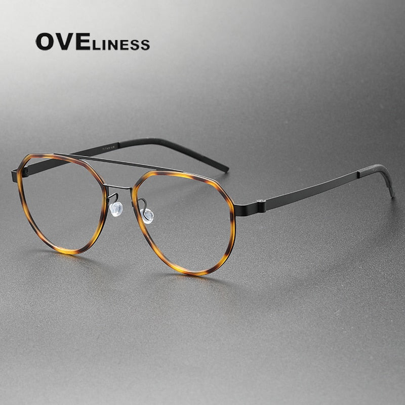 Oveliness Unisex Full Rim Round Double Bridge Acetate Titanium Eyeglasses 9745 Full Rim Oveliness tortoise black