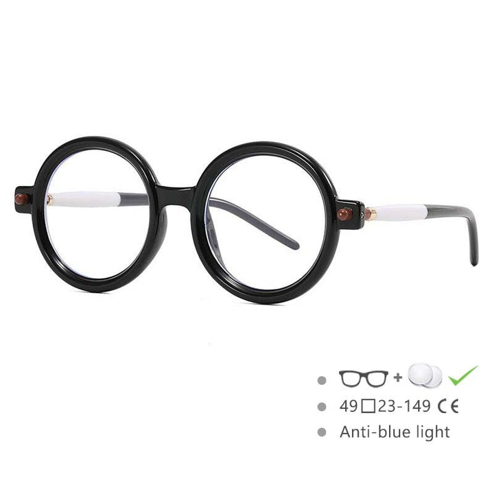 CCspace Unisex Full Rim Round Acetate Frame Eyeglasses 54567 Full Rim CCspace Black-white China