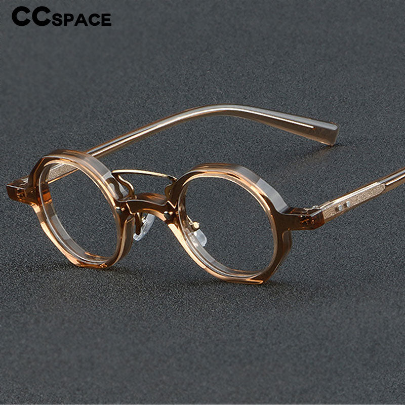 CCspace Unisex Full Rim Round Double Bridge Acetate Eyeglasses 55726 Full Rim CCspace