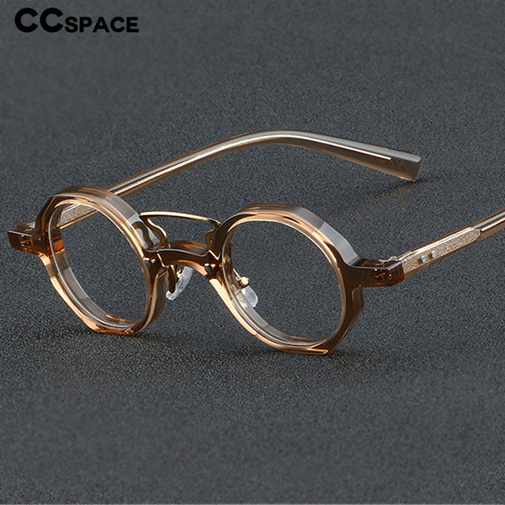 CCspace Unisex Full Rim Round Double Bridge Acetate Eyeglasses 55726 Full Rim CCspace