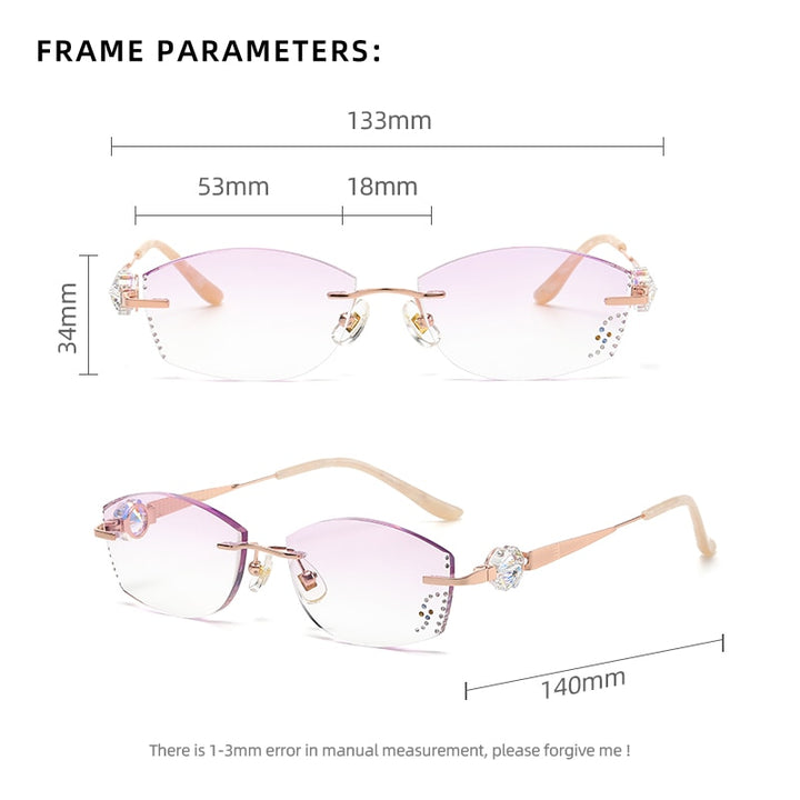 Zirosat Women's Rimless Rectangle Titanium Diamond Cut Eyeglasses 9060 Rimless Zirosat