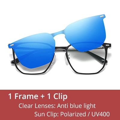 Ralferty Unisex Full Rim Square Alloy Acetate Eyeglasses With Clip On Polarized Sunglasses D8201 With Clip Ons Ralferty C02 Gold Black China As picture