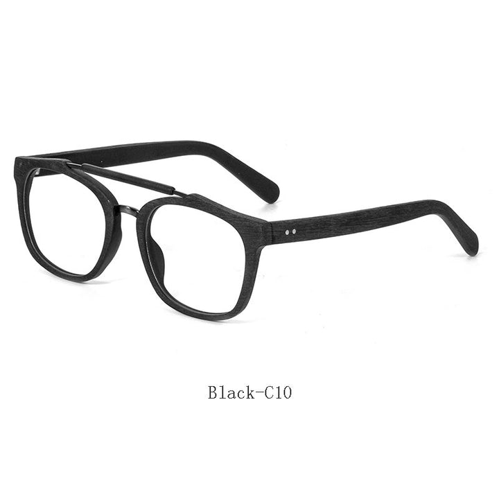 Hdcrafter Men's Full Rim Square Double Bridge Wood Alloy Eyeglasses Ft0369 Full Rim Hdcrafter Eyeglasses Black-C10