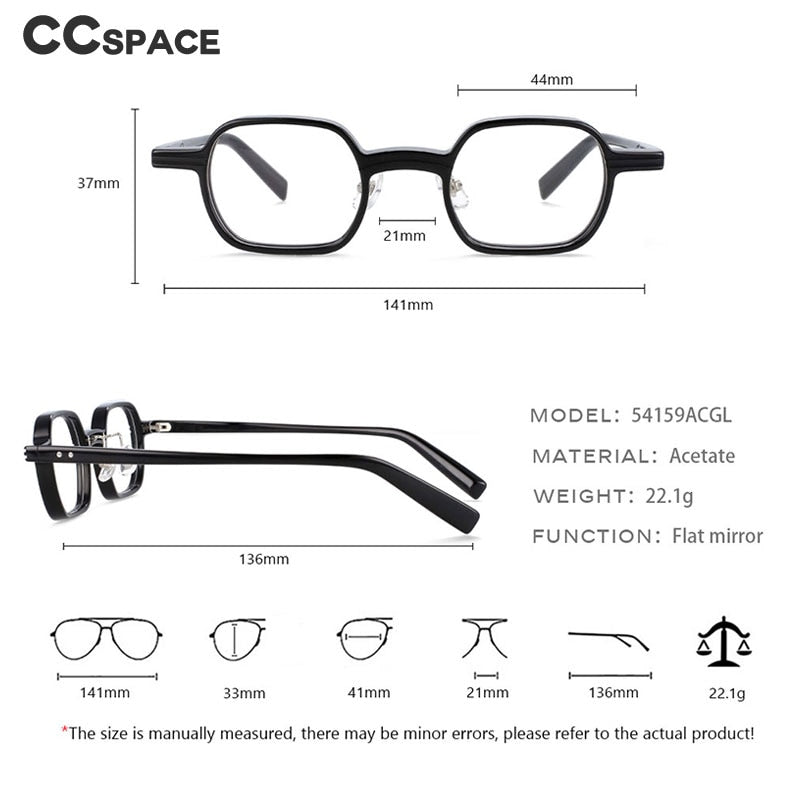CCspace Unisex Full Rim Square Round Acetate Punk Frame Eyeglasses 54159 Full Rim CCspace