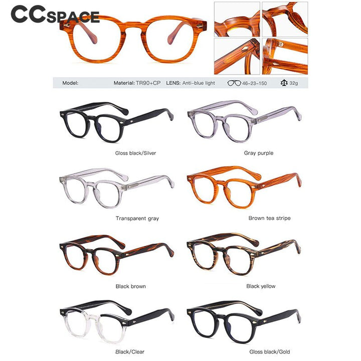 CCspace Unisex Full Rim Round Square Tr 90 Titanium Eyeglasses 54962 Full Rim CCspace