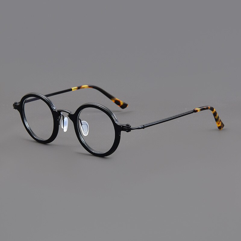 CCspace Unisex Full Rim Irregular Round Acetate Titanium Eyeglasses 54698 Full Rim CCspace Black China