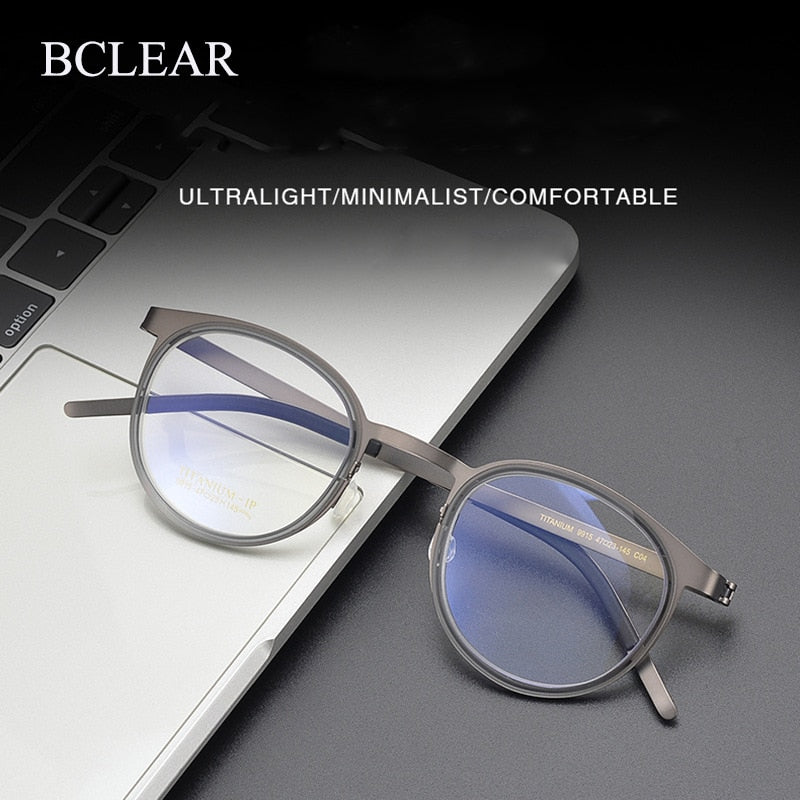 Bclear Unisex Full Rim Round Titanium Eyeglasses My9915 Full Rim Bclear